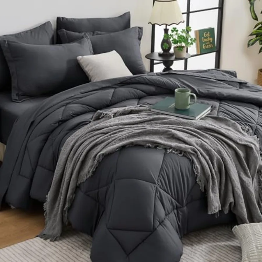 

Комплект постельного белья из 7 предметов: всесезонное двустороннее одеяло, ультрамягкий комплект «Все в одном» с серым одеялом, плоской и натяжной простынями