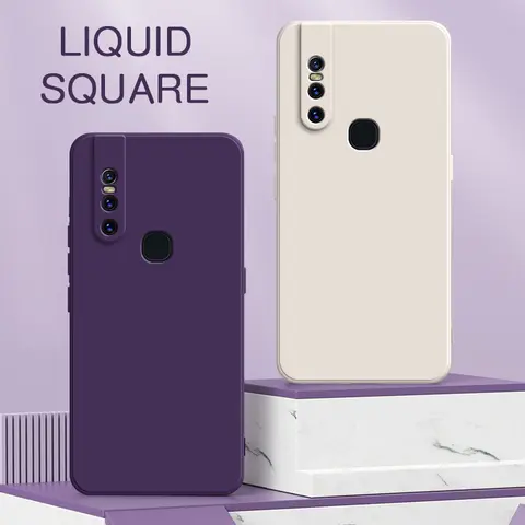 Capa de silicone líquido quadrada para VIVO, capa traseira à prova de choque, sacos protetores de câmera, V11i, V15 Pro, V17 Neo, Rússia, luxo, 360