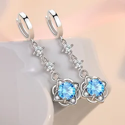 KOFSAC Flower Earrings For Women Fashion Elegant Zircon Blue White Long Earring Light Luxury 925 Sterling Silver Ear Jewelry