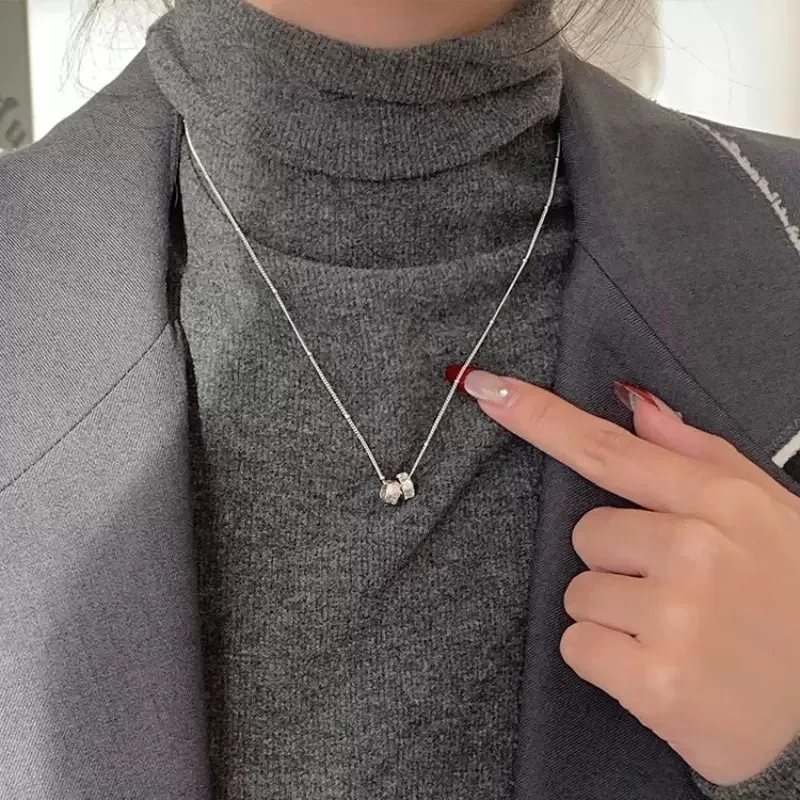 New S925 Silver Small And Exquisite Zircon Bead Chain Circle Pendant Necklaces For Women High Quality Love Necklace Fine Jewelry