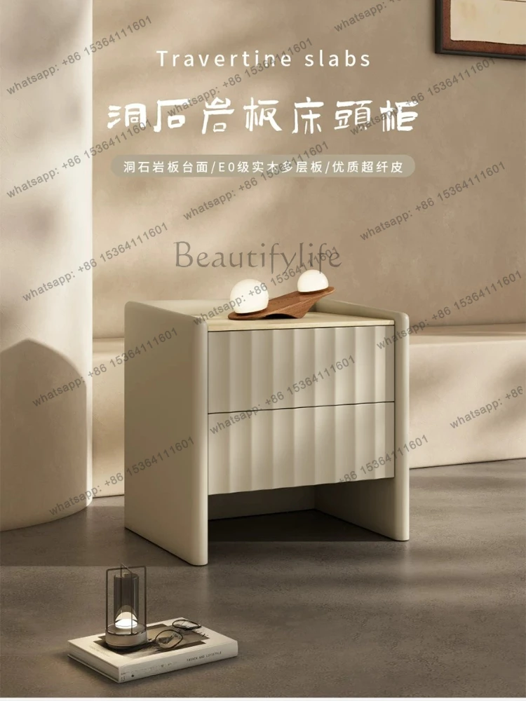 Bedside table Italian simple modern medieval style all solid wood microfiber leather practical locker