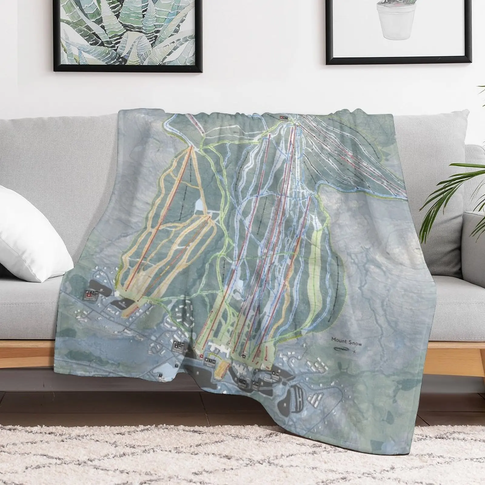 Mount Snow Resort Trail Map Throw Blanket Warm Napping Blanket for Office Couch Bed