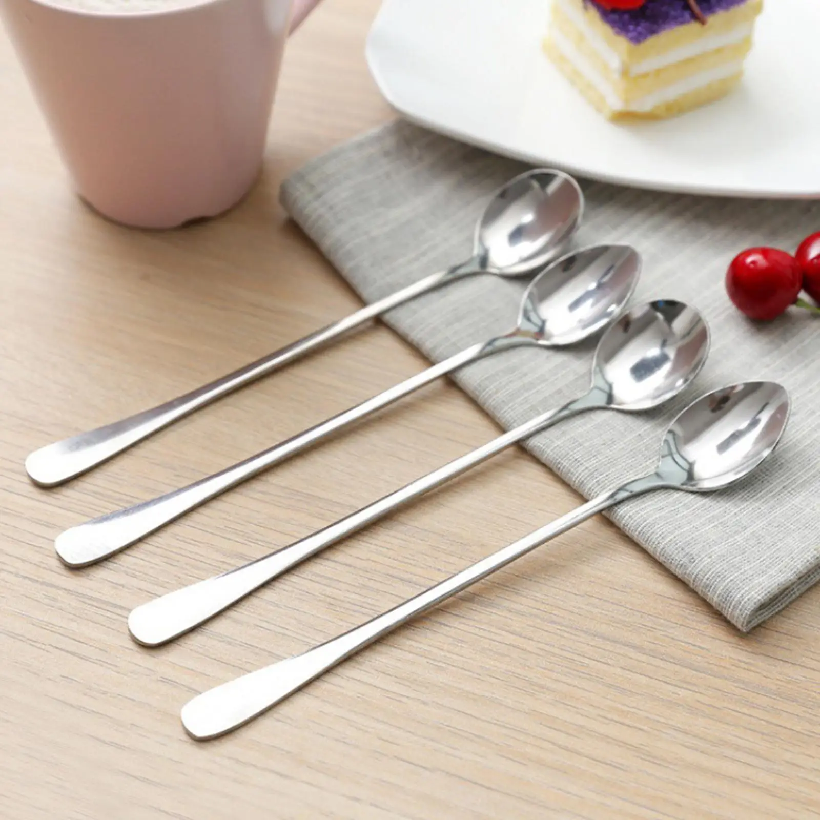 Stainless Steel Coffee Spoon, Long Handle Ice Tableware Kitchen Snack Scoop, Dessert, Spoons, Tool Teaspoon, Cream Z1o6