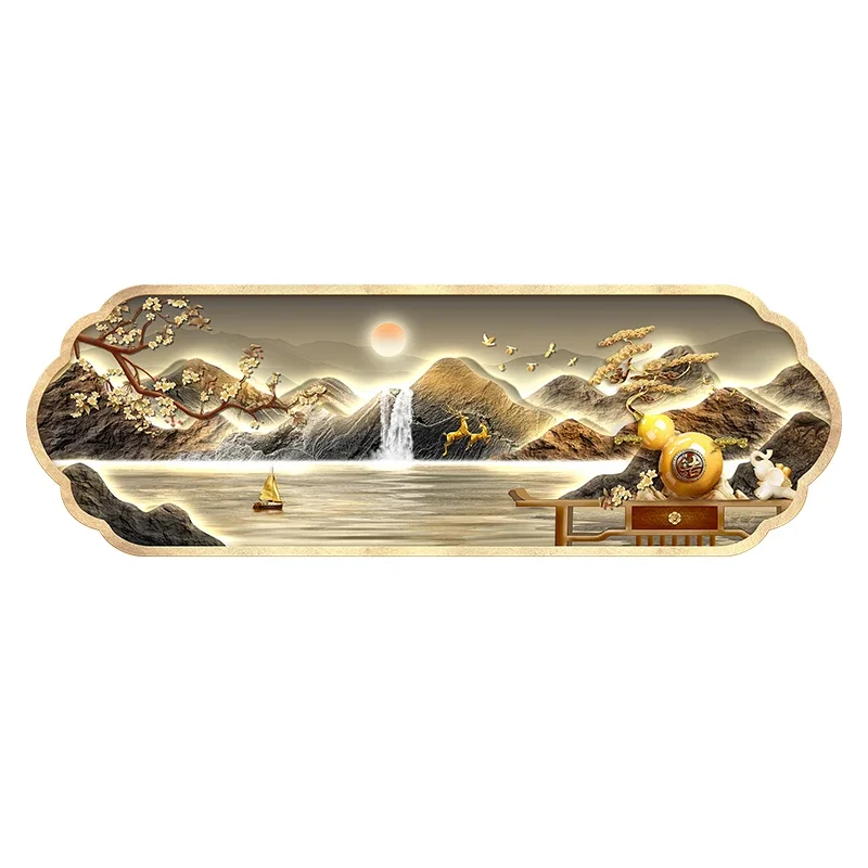 New Chinese Living Room Light Painting Qianli Jiangshan Map Sofa Background Wall Light Painting 2025 New Mural Light