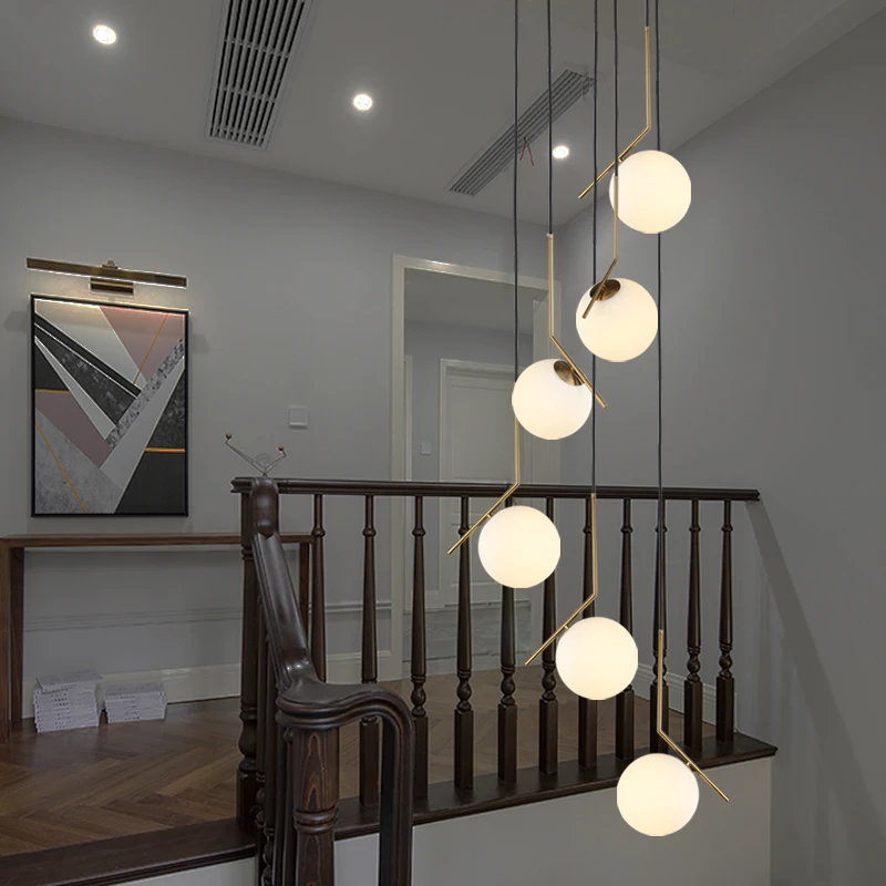 Led Pendant Lamps Golden GLass Modern Duplex Attic Living Room Dining Room Lustre Staircase Chandelier Interior Decorative Light