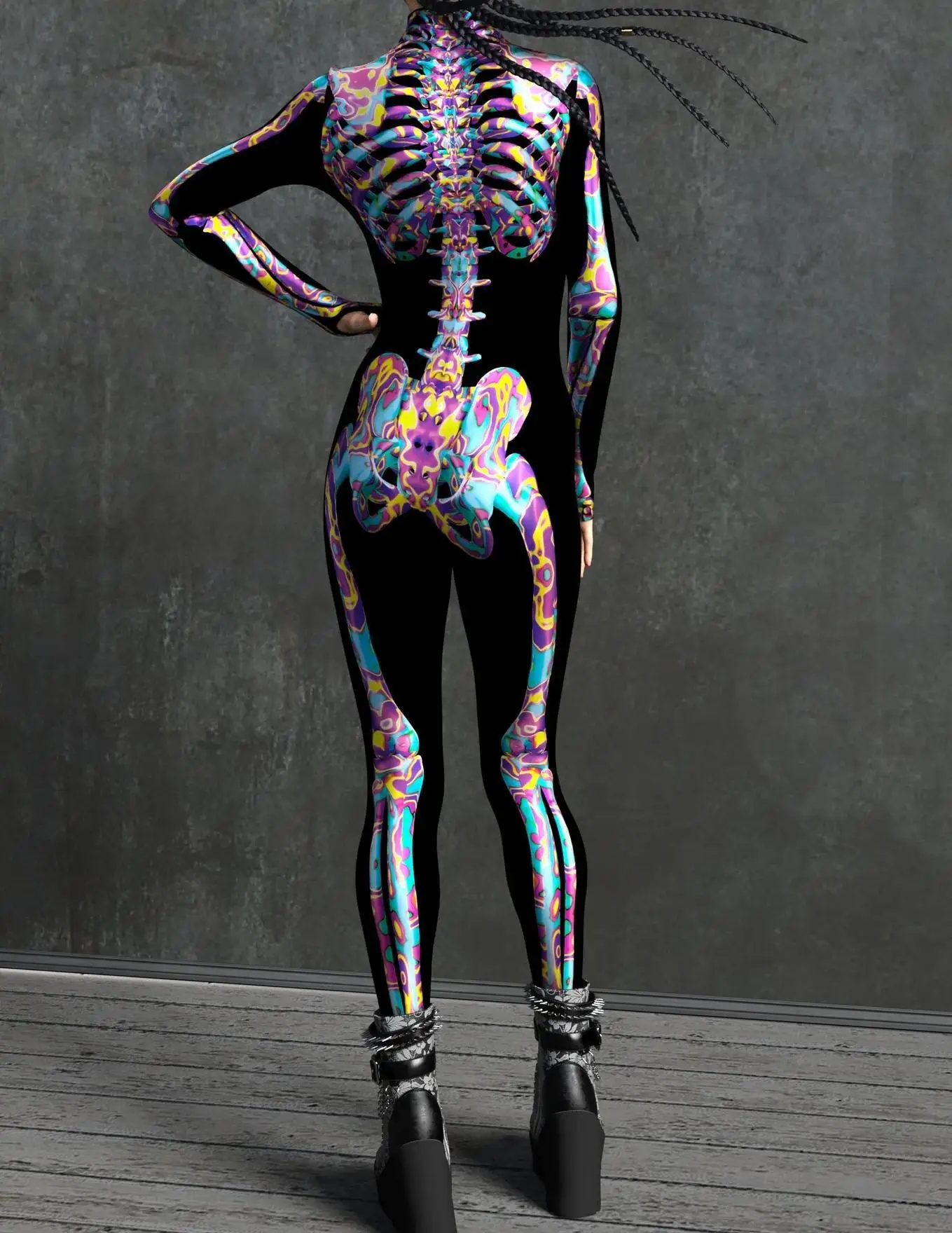Karneval Totenkopf Party Bodysuit Damen Sexy Horror-Print Jumpsuit Feiertagsparty Maskerade Catsuit Kostüm Einzigartiges Aerial Yoga Set – Detail 12