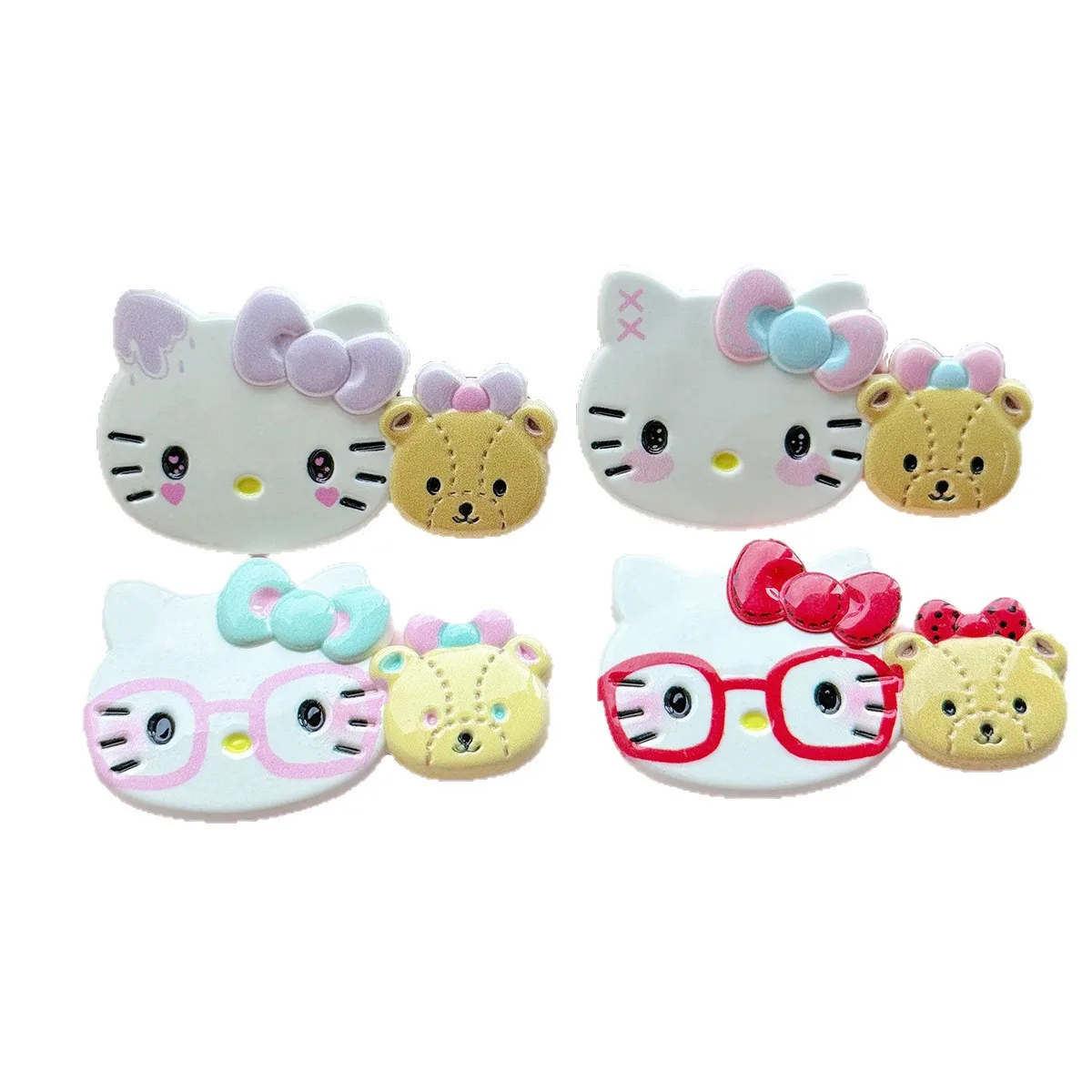 5個入り ミニソ アクリル製 キュートなキティちゃん/クマちゃん ヘアピン フラットバック DIY ジュエリーアクセサリー 携帯電話ケース クリームグルー 装飾 靴飾り