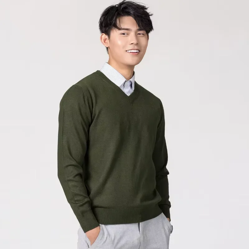 MRMT 2024 Brand New Men's Sweaters V-neck Slim Pullover Knitted Solid Color Man Sweaters Men Sweater Tops Pullovers for Male