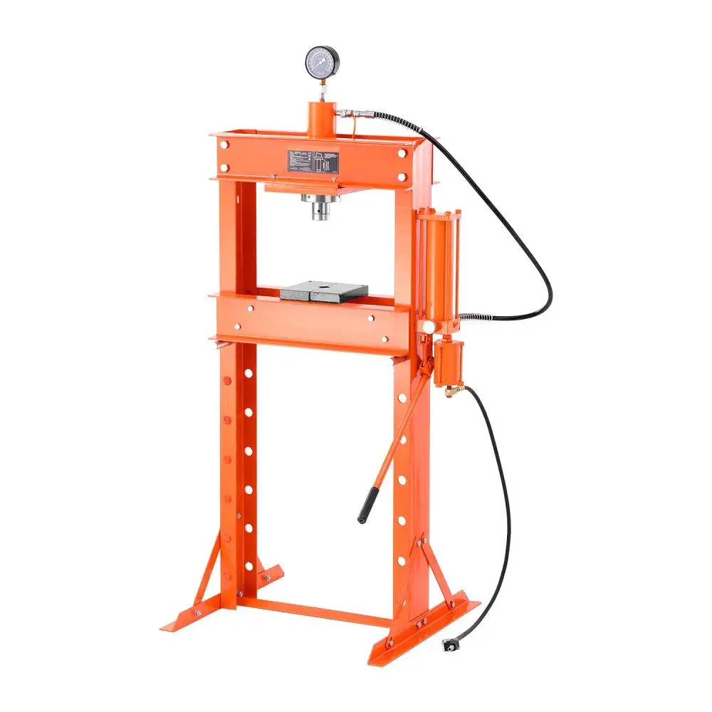 

Hydraulic Shop Press, 30 T H-Frame Pneumatic Shop Press with Press & Triangular Support, Stable Garage Floor Adjustable