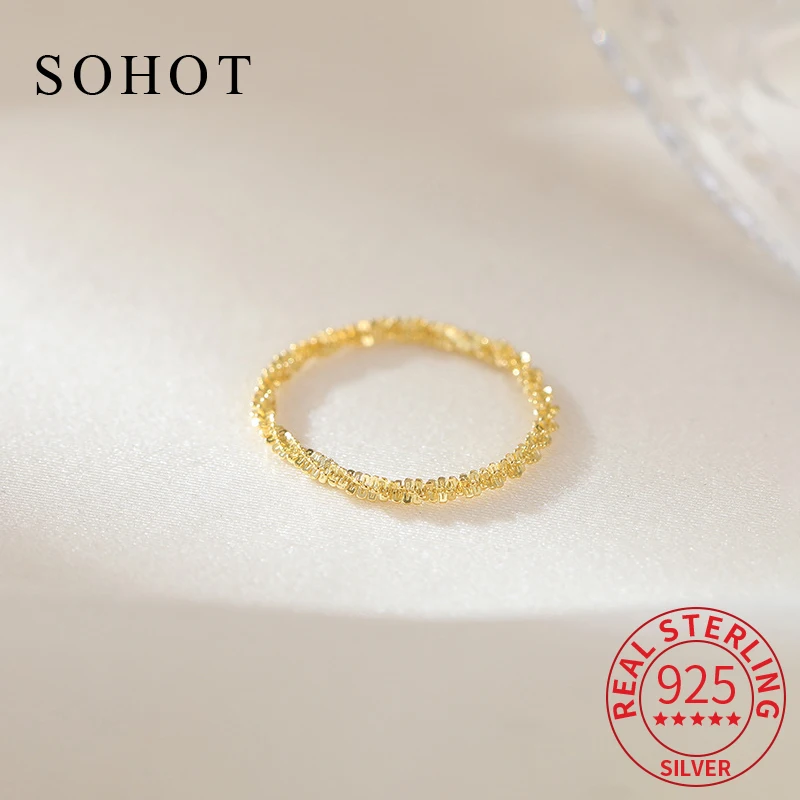 

Real 925 Sterling Silver Minimalist Sparkling Personality Ring For Fashion Women Exquisite Fine Jewelry Light Luxury Accessories