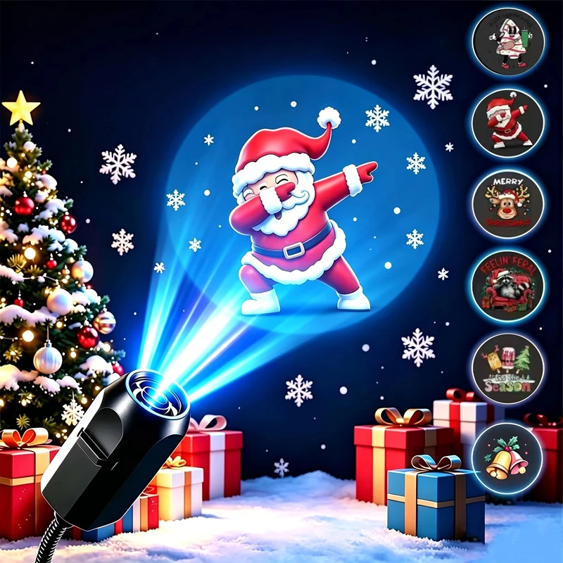 3/6/10/24pcs Christmas Theme LED Projector Patterns Interchangeable Christmas Night Light For Indoor Party Home Bedroom Decor