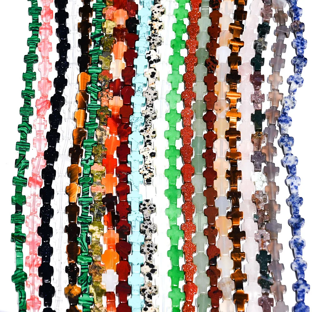 

Natural crystal stone cross loose beads beaded tiger eye Dongling jade DIY bracelet necklace earrings jewelry