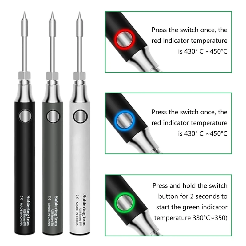 Reliable 8W Cordless Soldering Iron Set Electric Soldering Guns with Temperature Adjustment Essential Tool for Hobbyists M4YD