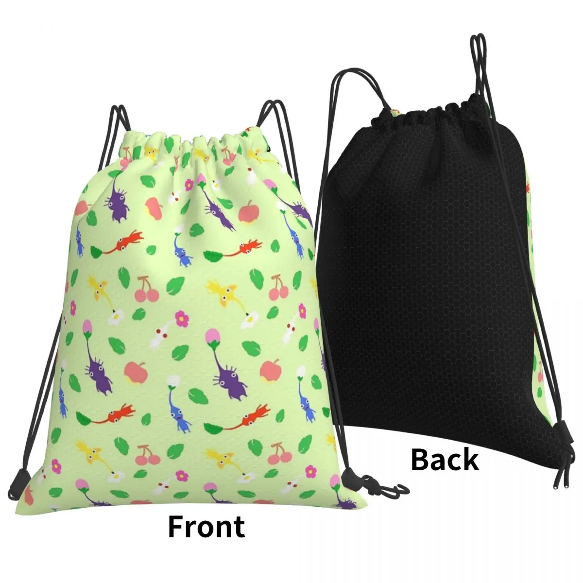 Cute Pikmin Pattern Backpacks Portable Drawstring Bags Drawstring Bundle Pocket Sports Bag Book Bags For Travel Students