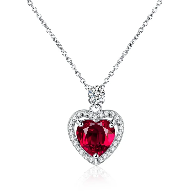 

Fashionable and Luxury Artificial Red Treasure 925 Sterling Silver Love Pendant Set with High Carbon Diamond Wedding Jewelry