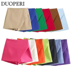 DUOPERI Women Fashion Spring Summer Solid Multi-Color Asymmetric Skirt Style Shorts Chic Elegant Female Casual Short Skorts