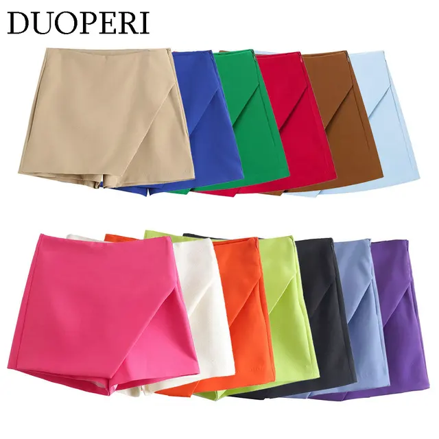 DUOPERI moda damska wiosna lato solidna wielokolorowa asymetryczna spódnica stylowe spodenki eleganckie eleganckie kobiece krótkie spodenki na co dzień