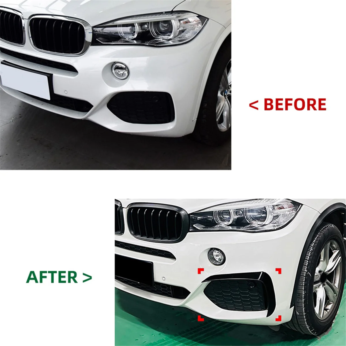 Car Front Bumper Lip Side Spoiler Fog Lamp Frames Cover for BMW X5 F15 M Sport 2014-2018 Body Kit Splitter(Carbon Fiber)