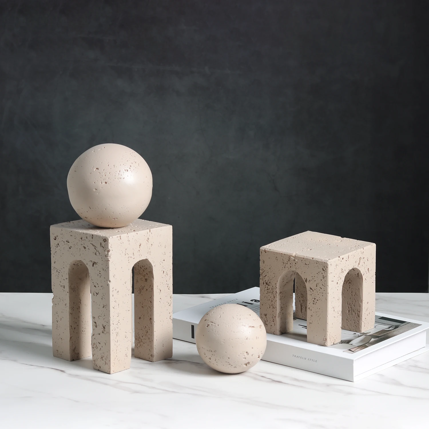 Minimalist Style Resin Arch Decorative Piece Geometric Yellow Cave Stone Simulation Living Room Sample Room Soft Decoration