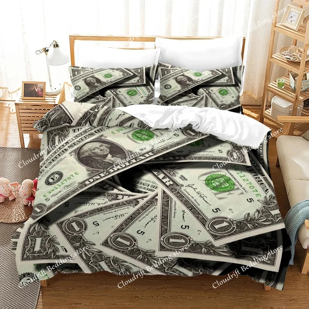 Money Print Duvet Cover KingQueen Size,Dollar Bills with The Portrait of Ben Franklin,Decorative Polyester Bedding Set
