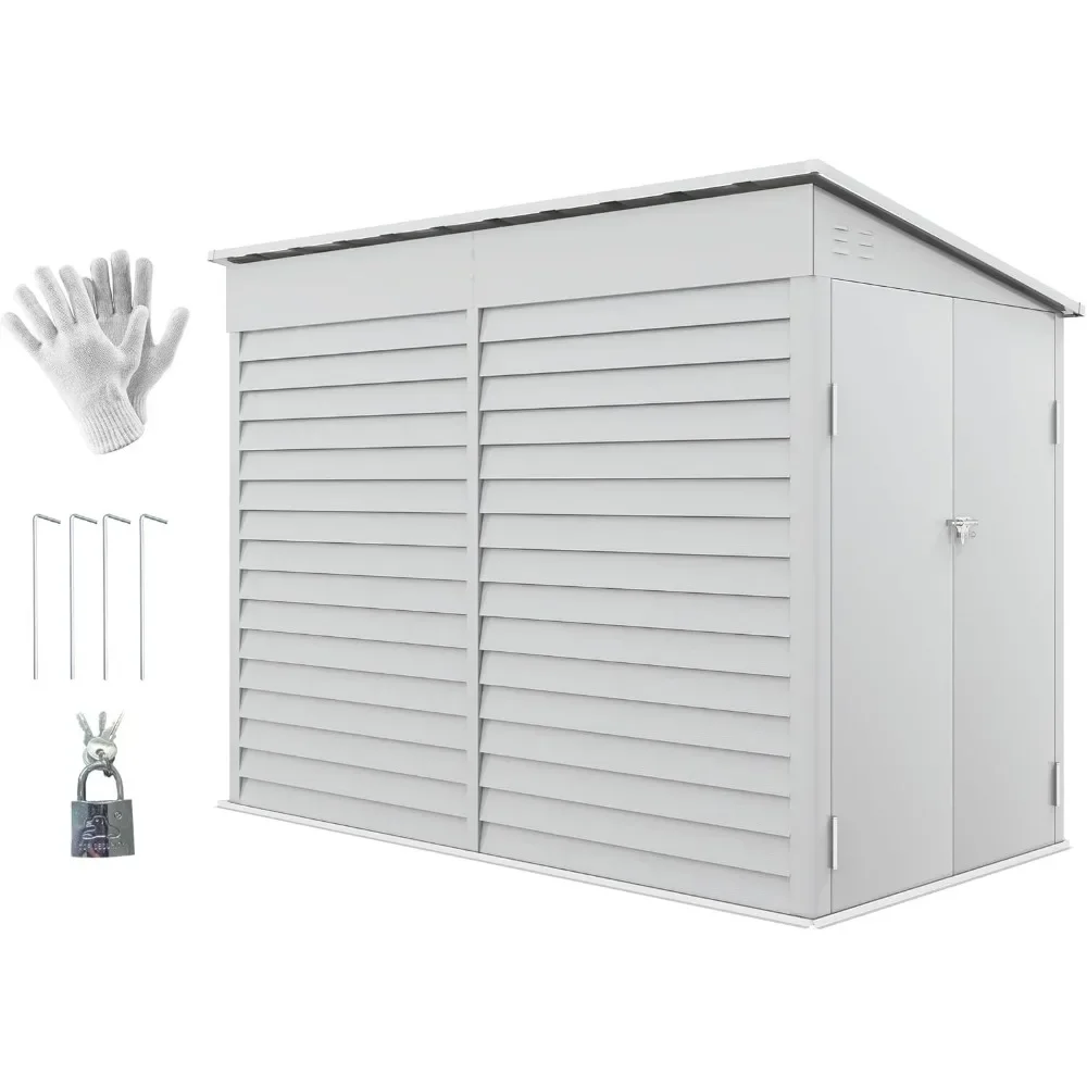 Cobertizo de almacenamiento de acero para exteriores, casa de herramientas de Metal con Kit de base, puertas bloqueables, guantes y 2 rejillas de ventilación, 4,6 'x 9'