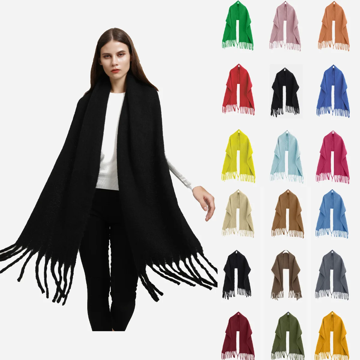 

Winter Scarf Women Luxury Autumn Winter Cashmere Scarf Thickened Warm Shawl Classic Tassels Fluffy Scarf Solid Color Soft Shawl