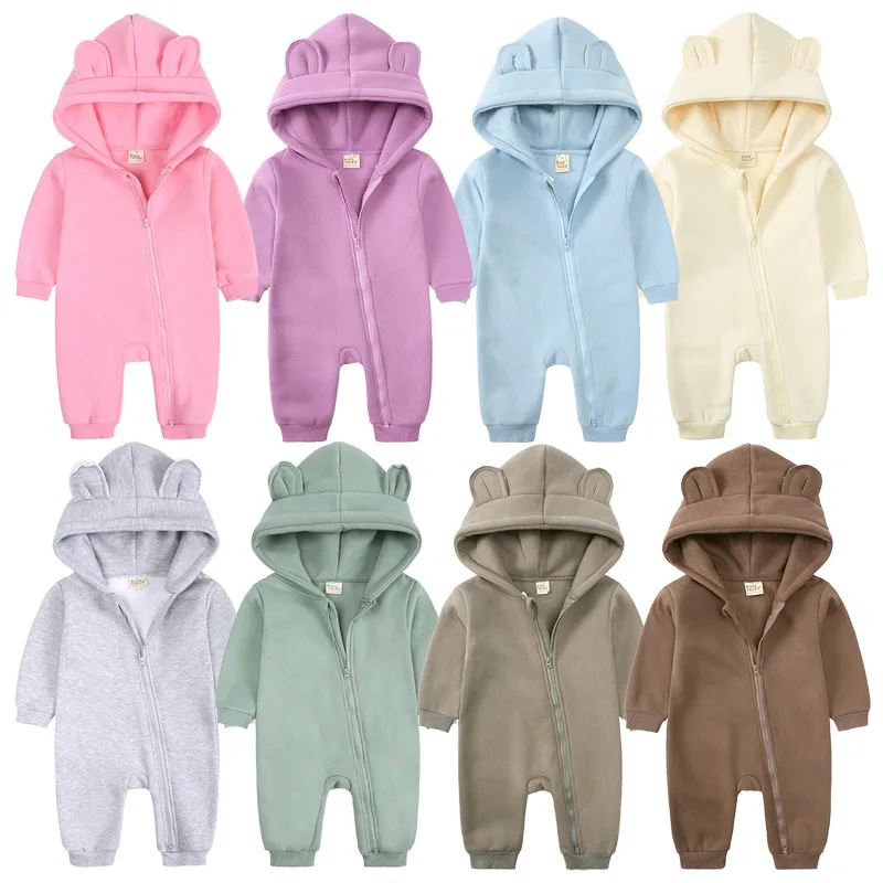 

3M-24M Bodysuit For Newborn Rompers Baby Boys Girls Clothes Long Sleeve Solid Hoodies Bear Jumpsuit Costume Infant Onesies