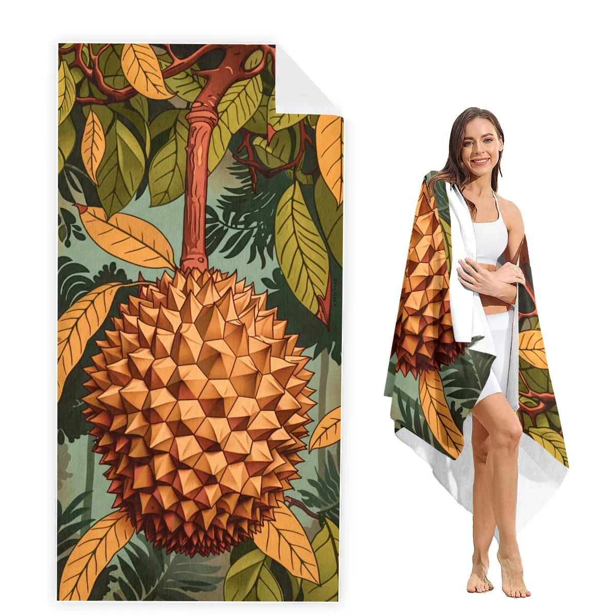 Durian Beach Towel Oversized,Super Absorbent Sand Free Thick Microfiber Beach Towel,Beach Towels for Kids,Men,Women