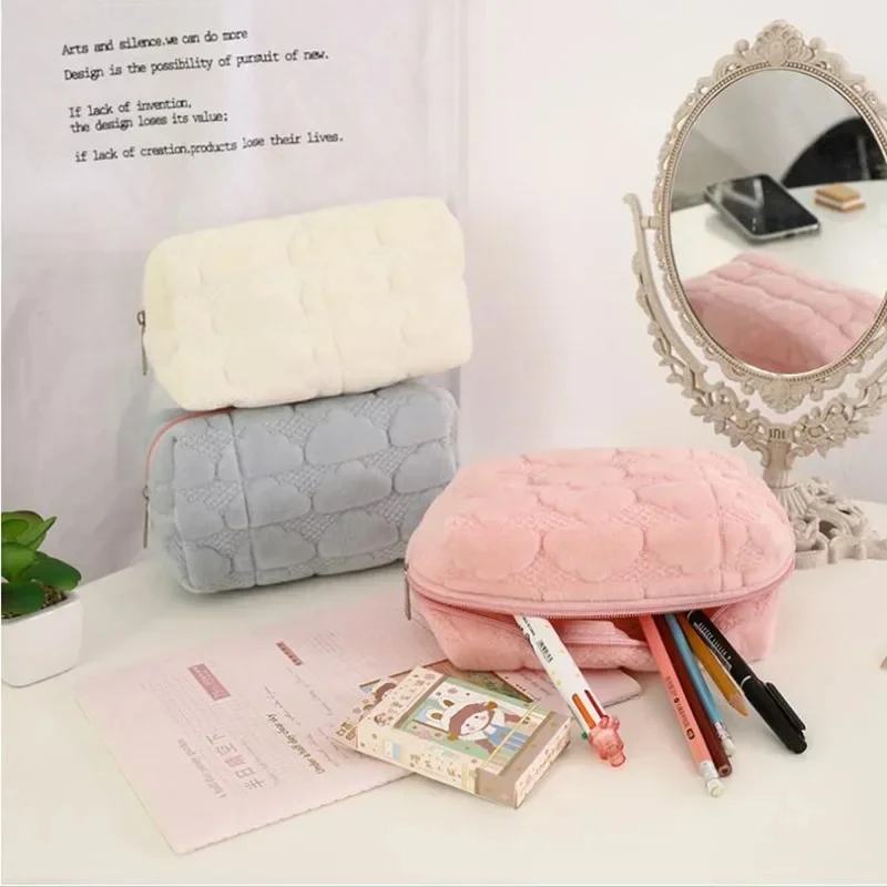 New Cute Women Makeup Kits Organizer Handbag Travel Plush Cosmetic Storage Bag Phone Pencil Case Box Wallet Pouch Bags