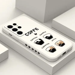 Coffee Cute Cat Phone Case For Samsung Galaxy S25 S24 S23 S22 S21 S20 S10 Ultra Plus FE Note 20 Ultra 10 9 Plus Cover