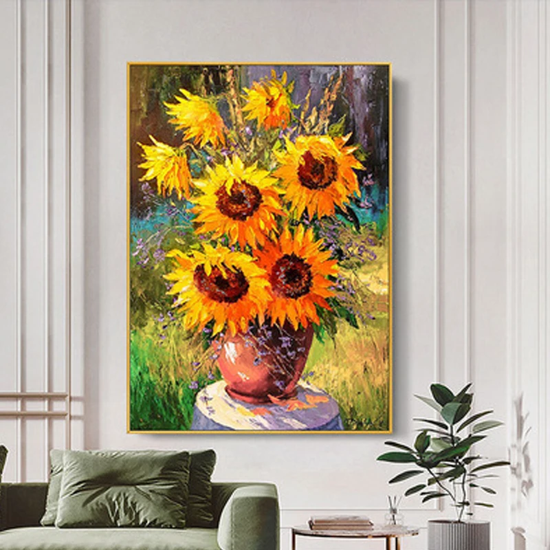 

Large Hand-painted Landscape Sunflower Oil Painting Modern Artwork Yellow Flowers Handmade On Canvas Wall Art For Home Decor