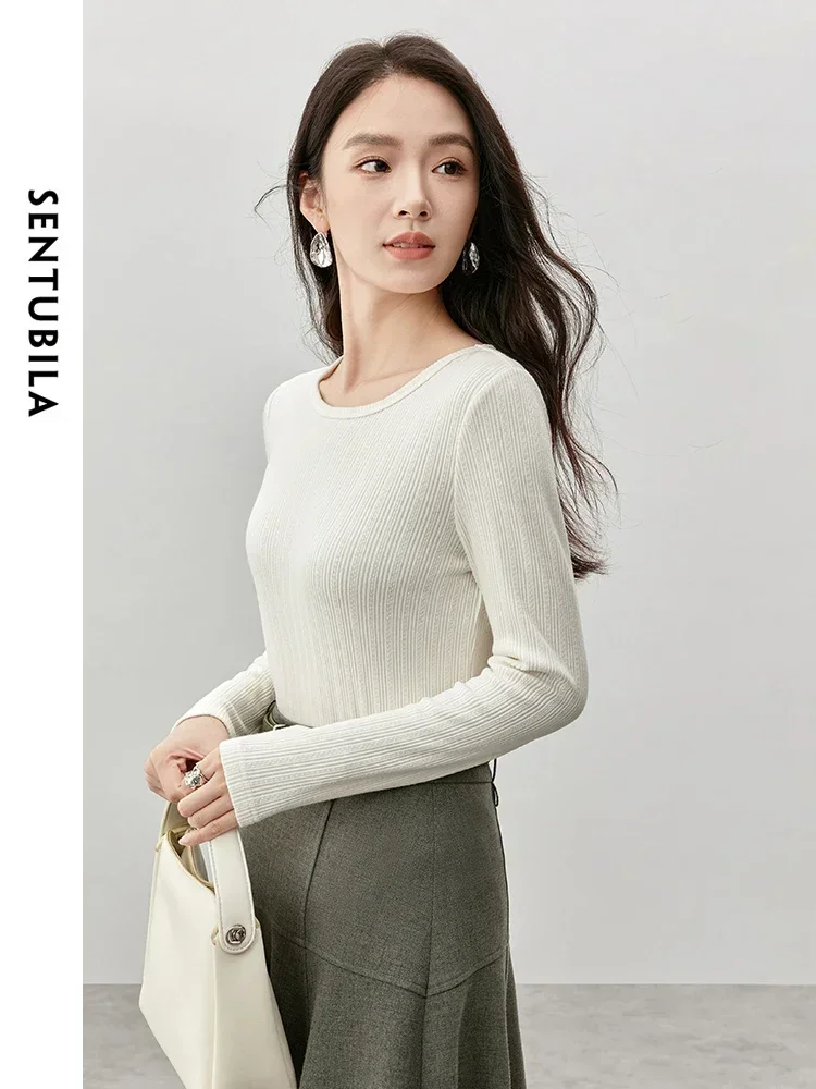 GENTUBILA-Pull en tricot confortable à manches longues pour femmes, pulls chauds, T-shirt basique, 144H57194, printemps 2025