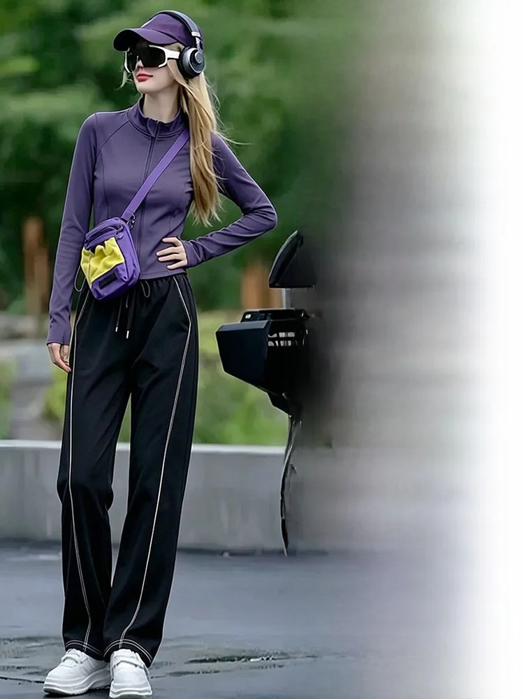 

Women's Sportswear Set 2026 New Fashion Slimming Running Two-Piece Suit High Waist Long Pants Shirt Spring Autumn