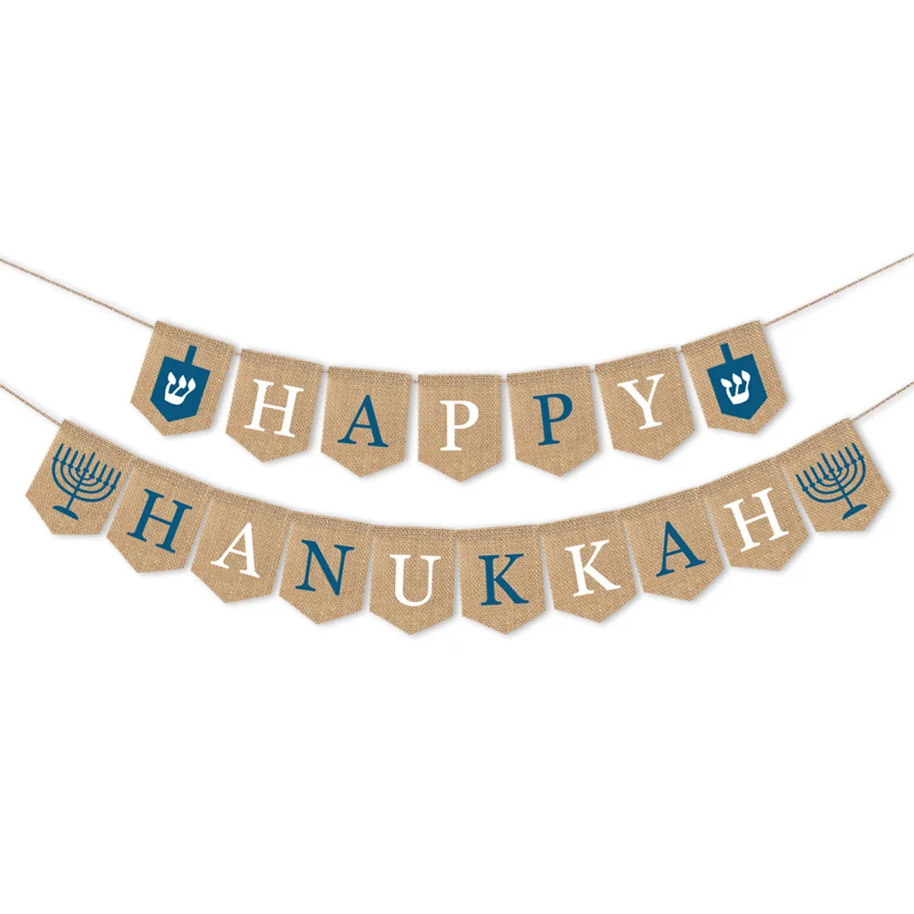 

Rustic Burlap Bunting Banner Happy Hanukkah Party Decoration Hanging Flag for Walls Windows Doors Tables Outdoor Indoor