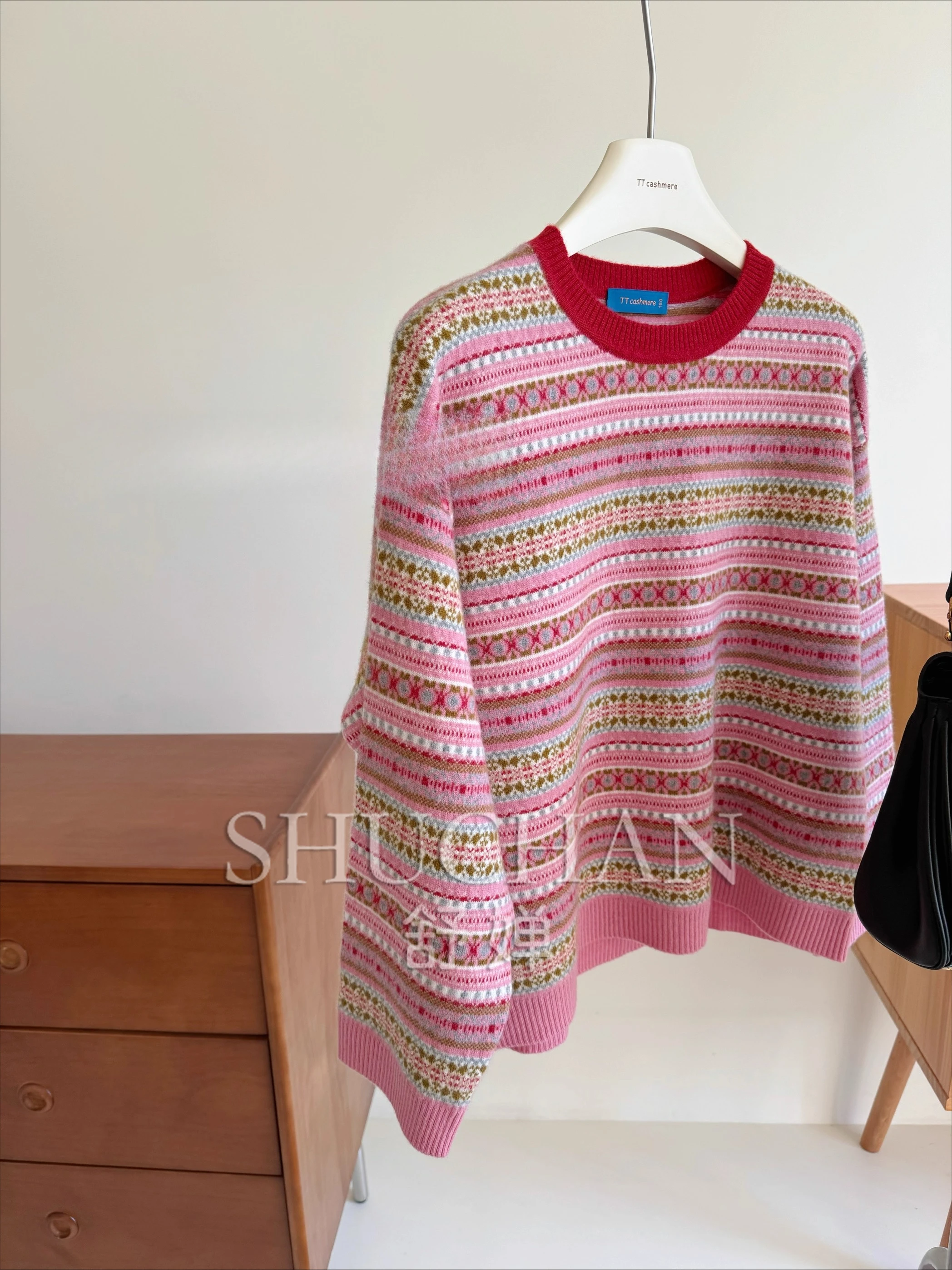 

100 gcashmere autumn and winter new Fair Island cashmere thickened sweater women contrasting sweater