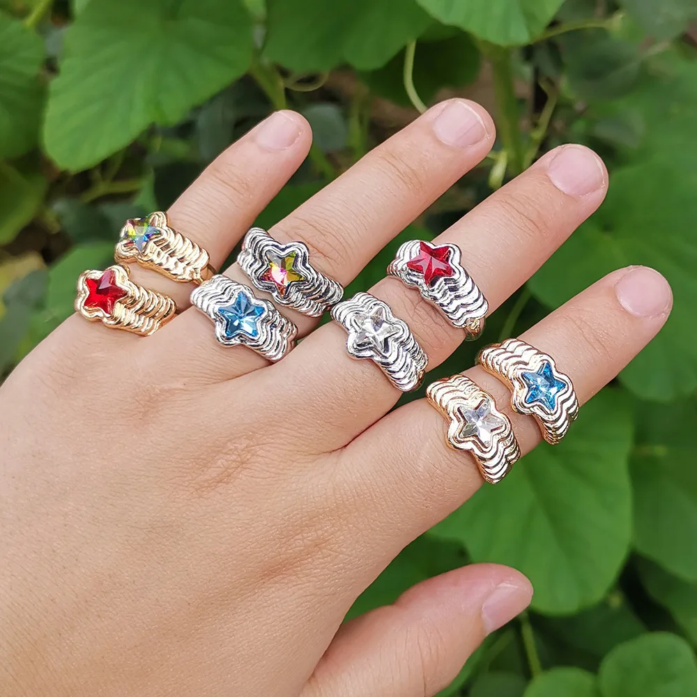 

High-end Corrugated Star Ring For Women Niche Design Simple Ladies Birthday Gift Party Jewelry Wholesale Direct Sales