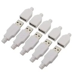10Pcs White 4 Pin USB Type A Male Female Soldering Plug Socket Connector With Plastic Cover Type-A DIY Kits