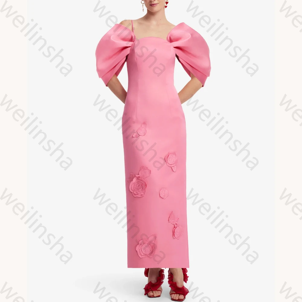 Elegante cinta de espaguete mangas puff vestidos de noite sexy celebridade vestido longo requintado alta qualidade vestido de festa de baile personalizado