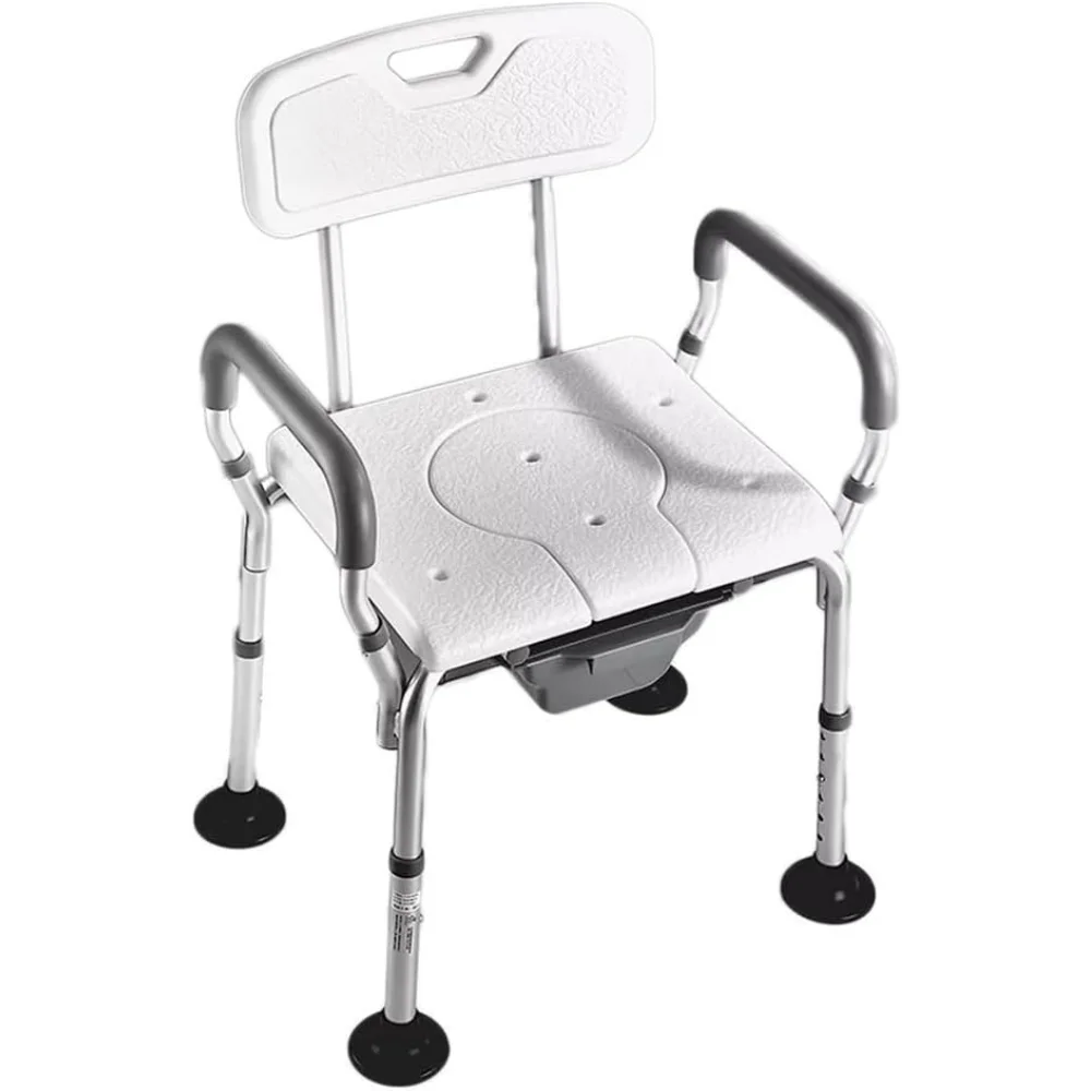 

Adjustable Aluminum Alloy Stool Shower, Heavy Duty Shower Chair with Arms and Back, Stainless Steel Bath Chair for Inside