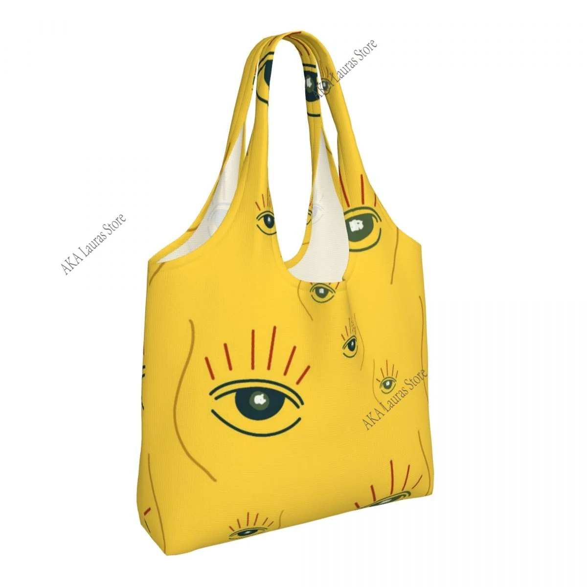 Shopping Bags Women Portable Eye Abstract Simple Cute Yellow Pattern Big Capacity Grocery Shopper Tote Bags