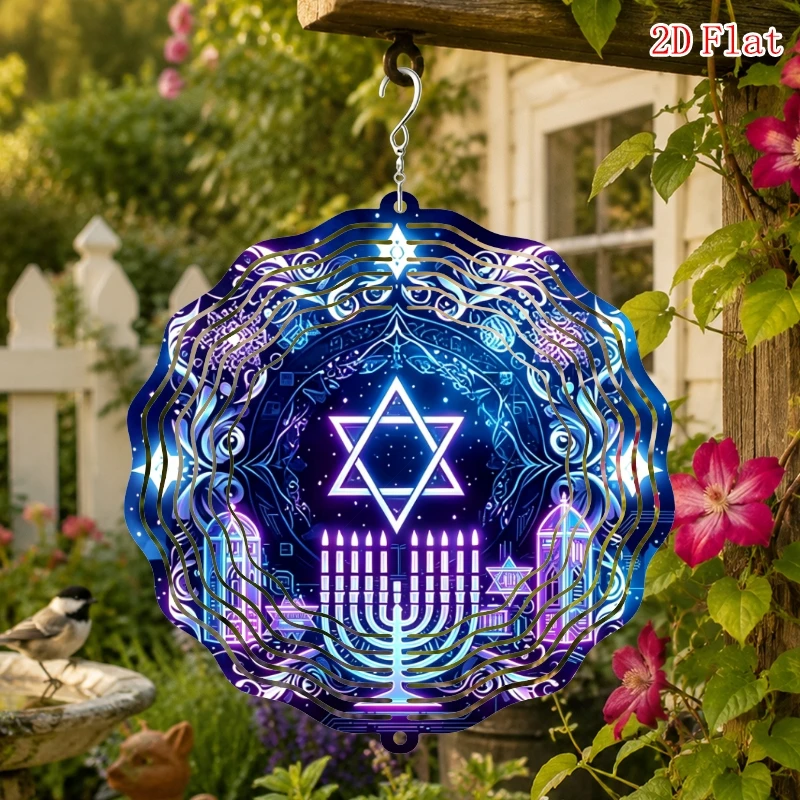 CIFbuy 2D Metal Wind Chimes Christmas Halloween Dia De Los Muertos Spinning Hanging Ornament Neon Jewish Star Outdoor Garden Yar