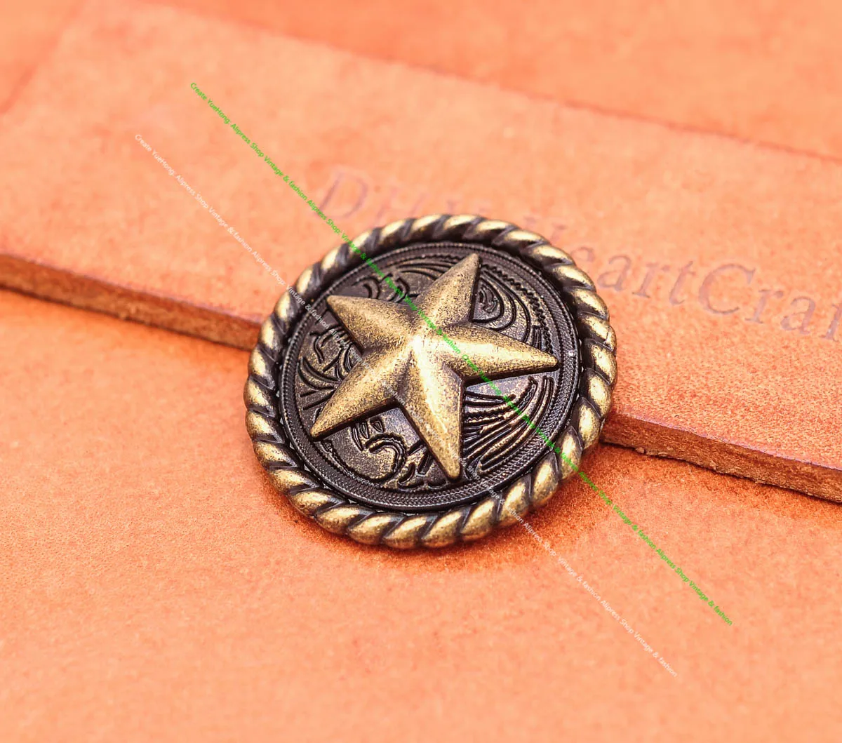 10Pcs Vintage Brass Round Rope Edge Texas Ranger Star Western Saddle Tack Leathercraft Metal Conchos Screwback 1-1/4