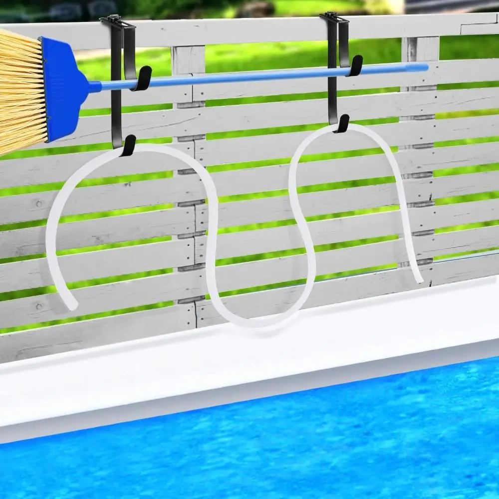 2Pcs Iron Pool Pole Hanger Heavy Duty Rust Resistant Pool Brush Hanger Adjustable Swimming Pool Pole Hooks Poolside Storage
