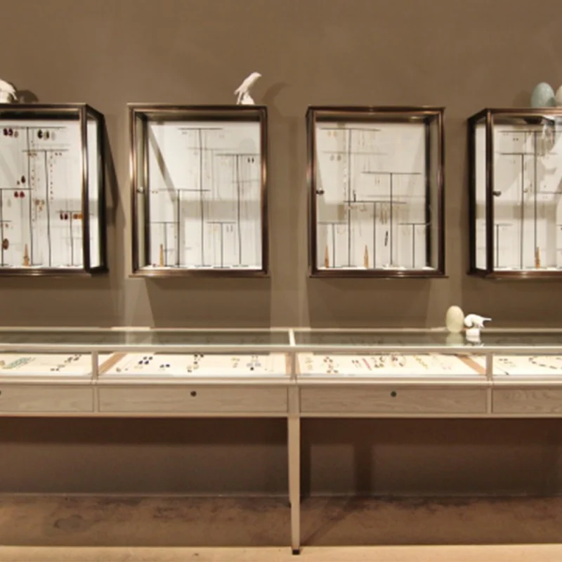 

Custom. Led Lighting Wooden Lockable Jewelry Shop Showcase Trendy Metal Furniture Custom Glass Jewellery Display Cabinet