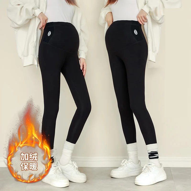 Maternity Abdominal Support Milk Fluff Winter High Waist Keeps Warm Pants Yoga Pregnancy Sweatpants Leggings Cold-resistant -20°