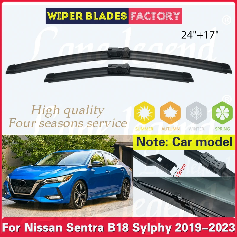 

For Nissan Sentra B18 2019 2020 2021 2022 2023 Sylphy Front Wiper Blades Soft Rubber Windshield Brushes Windscreen Window 24"17"