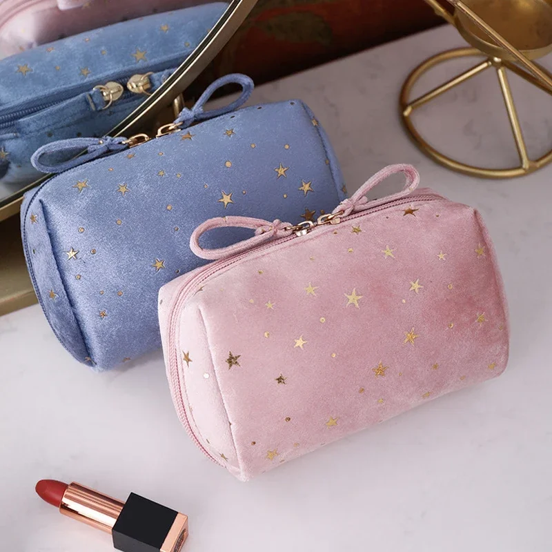 

Women Velvet Star Decoration Cosmetic Bag Organizer Soft Girl Lipstick Storage Women Portable Toiletry Beauty Make Up Pouch