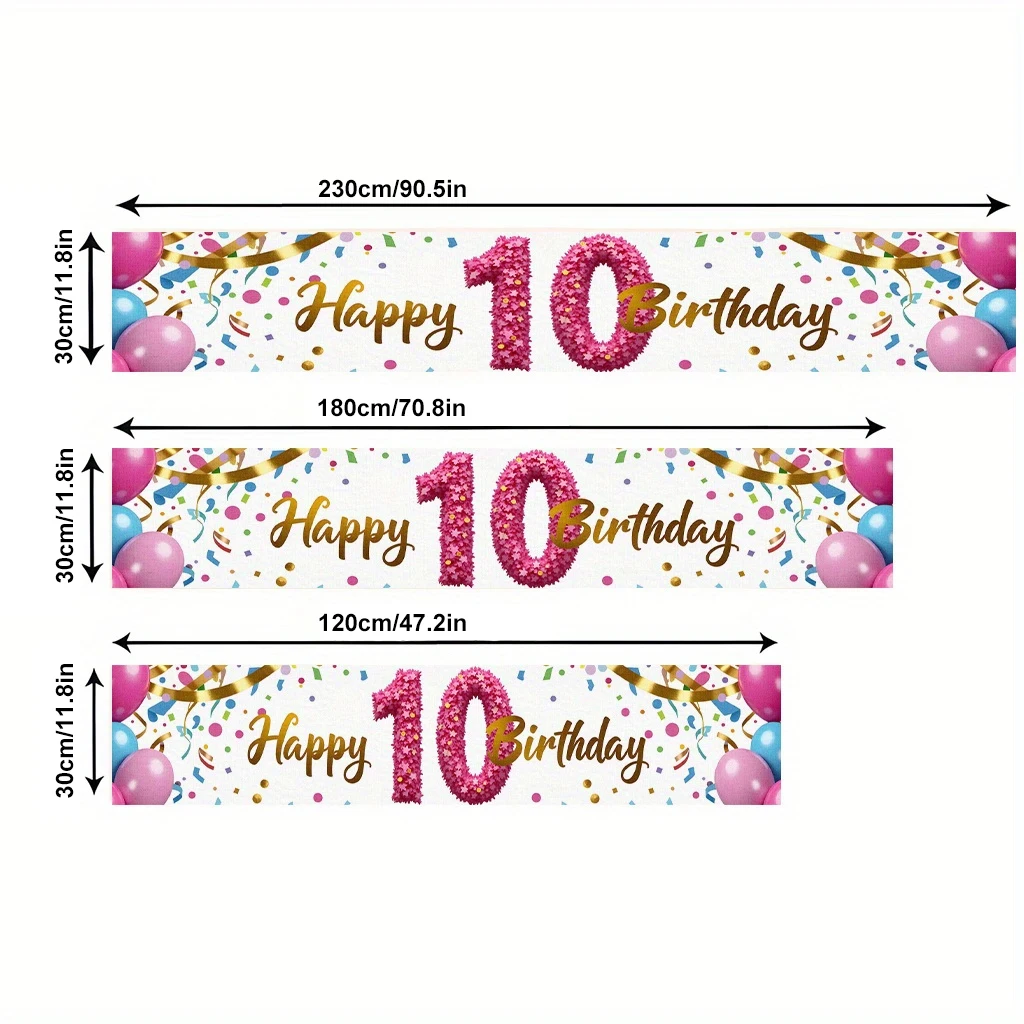 10th Birthday Table Cover with Balloon Confetti, Polyester Rectangle Table Runner, Party Holiday Decor