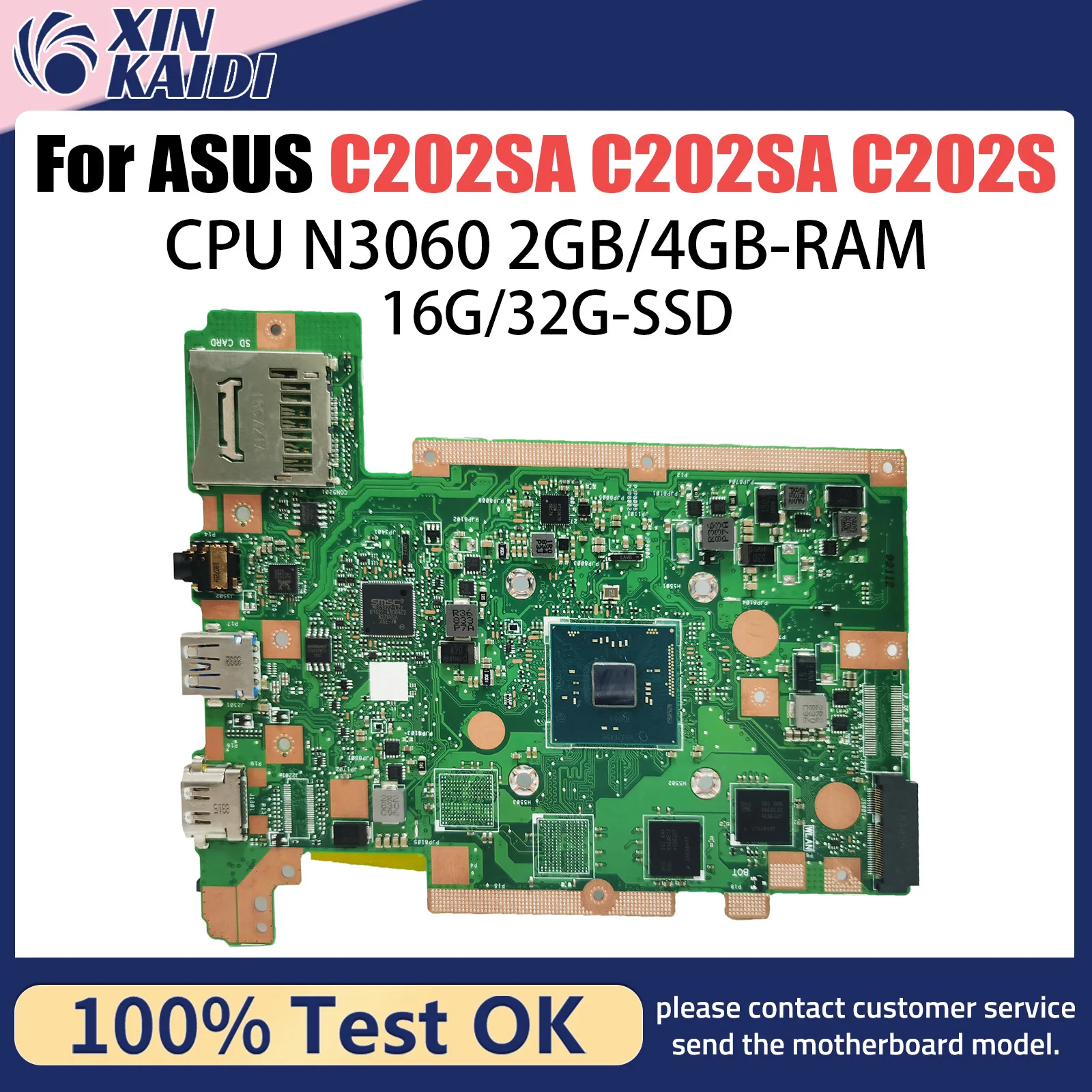 

C202SA Notebook Mainboard For ASUS C202SA C202S Laptop Motherboard With N3060 2GB/4GB-RAM EMMC-16G Maintherboard