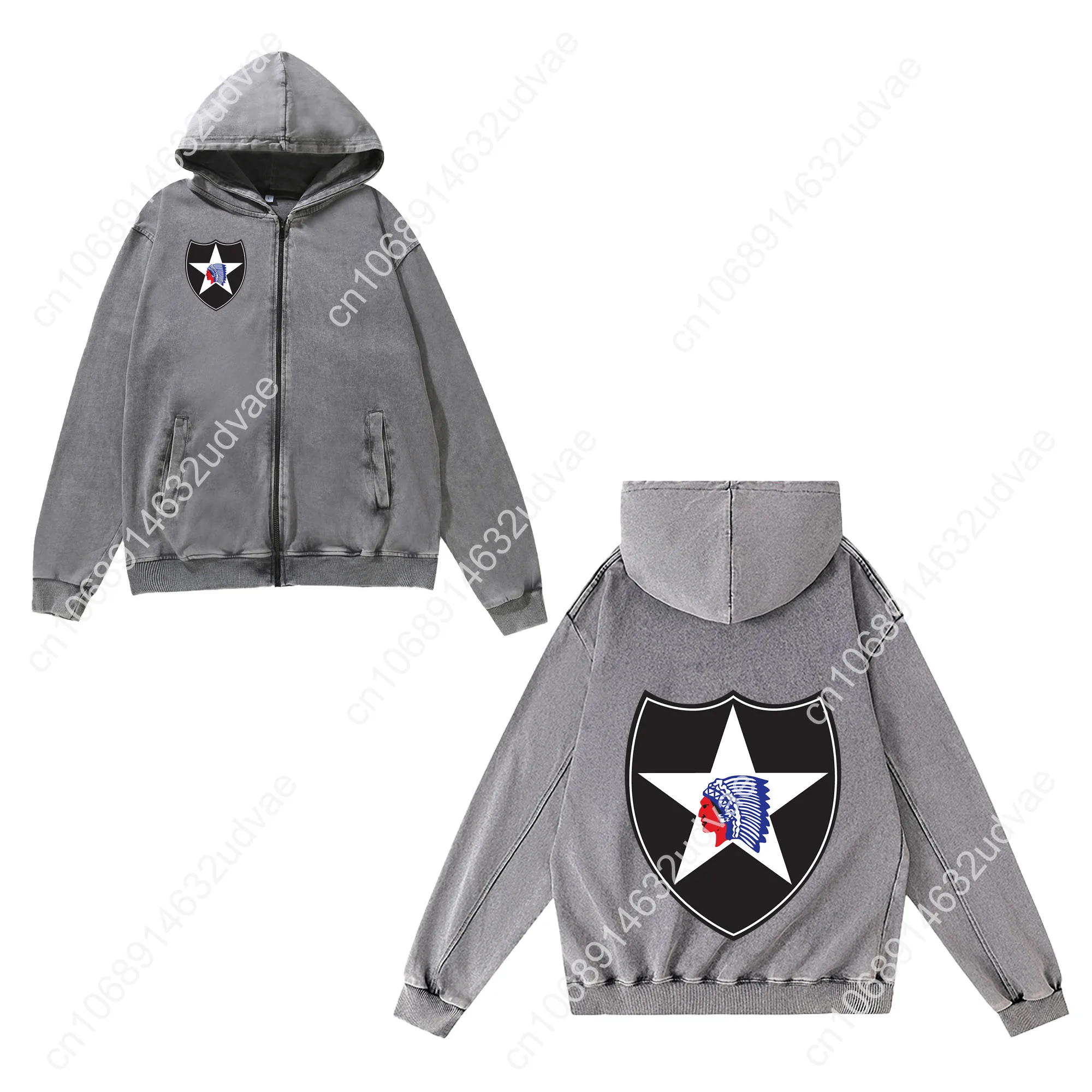 2nd Infantry Division Zipper Sweatshirt Man Woman Teenager Retro Hoodies Vintage Pullover Sweat Shirt with Full Zip Jacket Tops